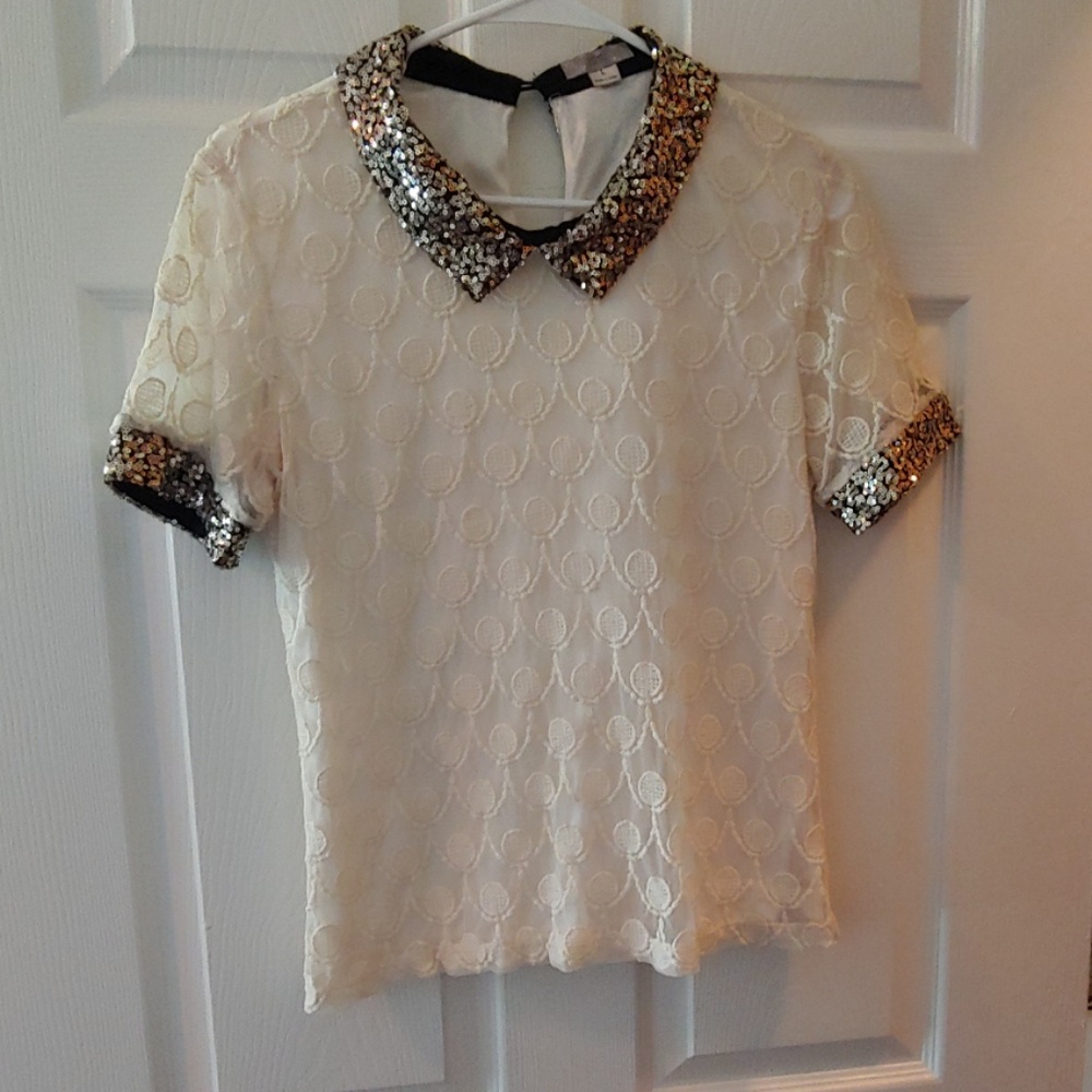 Embroidered sequined Peter Pan collared shirt